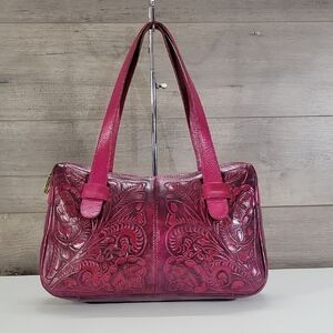 Alexis David Fuchsia Tooled Floral Leather Shoulder Bag